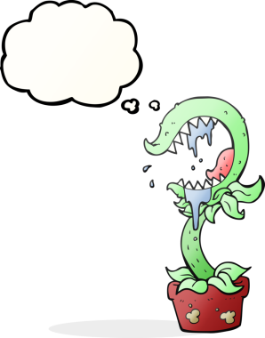 Bir insan tarafından çizilmiş serbest çizim düşünce kabarcığı etobur bitki.