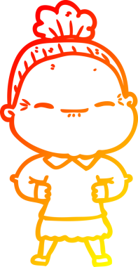 Bir insan tarafından çizilmiş barışçıl, yaşlı bir kadının sıcak çizgi çizimi.