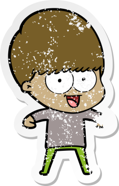 Bir insan tarafından çizilmiş mutlu çizgi film çocuğunun sıkıntılı çıkartması.