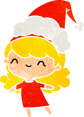 Bir insan tarafından çizilmiş Kawai kızının eski bir Noel karikatürü.