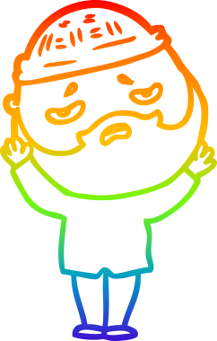 Bir insan tarafından çizilmiş sakallı, endişeli bir çizgi film çizimi.