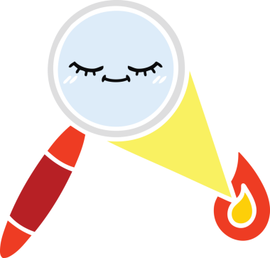 Bir insanın çizdiği büyüteçin düz renkli retro karikatürü