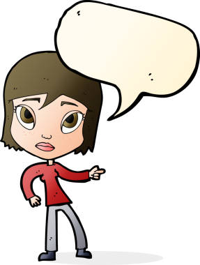 Bir insan tarafından çizilmiş konuşma balonu olan bir kadını gösteren çizgi film.