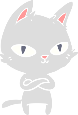 Bir insan tarafından çizilmiş düz renkli çizgi film kedisi.