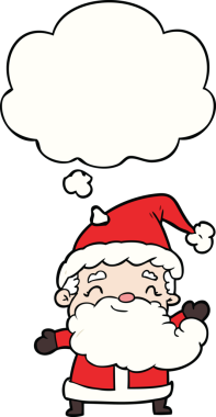 Bir insan tarafından çizilmiş düşünce baloncuklu Noel Baba çizgi filmi.