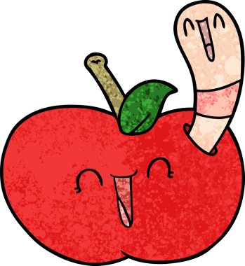 Bir insan tarafından çizilmiş mutlu elma solucanı.