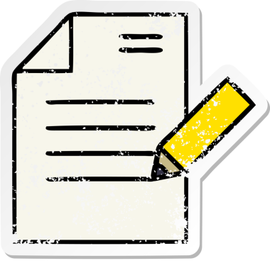 Bir insan tarafından çizilmiş bir belgenin sevimli bir karikatürünün sıkıntılı çıkartması