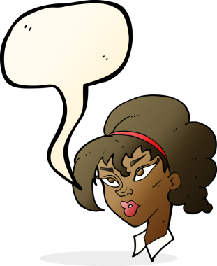 Bir insan tarafından çizilmiş konuşma balonu olan güzel bir kadın.