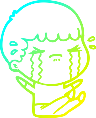 Bir insan tarafından çizilmiş ağlayan bir çizgi film karakteri çizimi.