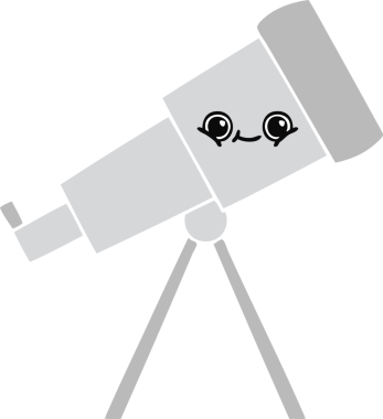 Bir insan tarafından çizilmiş düz renkli bir teleskop karikatürü