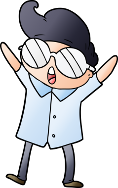 Bir insan tarafından çizilmiş gözlük takan çizgi film çocuğu.