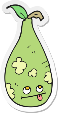 Bir insan tarafından çizilmiş karikatür armudu çıkartması.