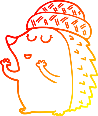 Bir insanın çizdiği şapkayı takan bir kirpinin sıcak çizgi çizimi