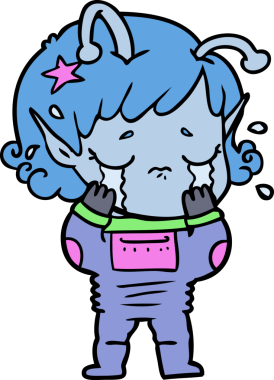 Bir insan tarafından çizilmiş ağlayan uzaylı kız çizgi filmi.