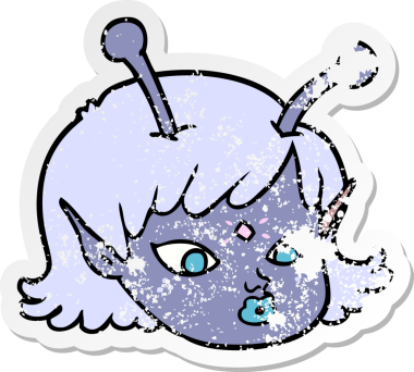 Bir insan tarafından çizilmiş uzaylı kız suratının sıkıntılı çıkartması.