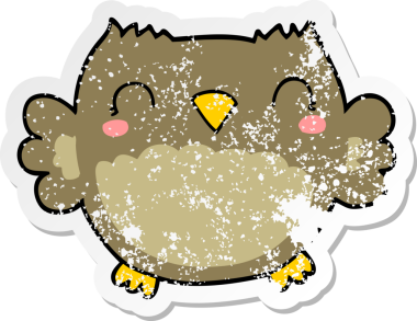 Bir insan tarafından çizilmiş sevimli bir baykuşun sıkıntılı çıkartması.