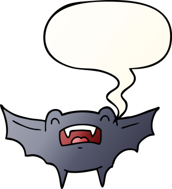 Bir insan tarafından çizilmiş, konuşma baloncuklu çizgi vampir yarasa.