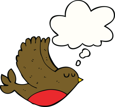 Bir insan tarafından çizilmiş düşünce balonlu uçan kuş.