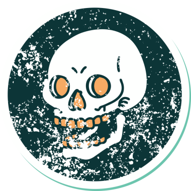 Bir insan tarafından çizilmiş bir kafatasının sembolik dövmeli görüntüsü.