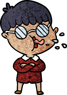 Bir insan tarafından çizilmiş gözlük takan çizgi film çocuğu.