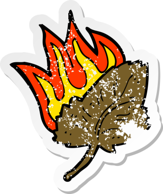 Bir insan tarafından çizilmiş kuru yaprak sembolü yanan bir çizgi filmin gerilimli yapıştırması.