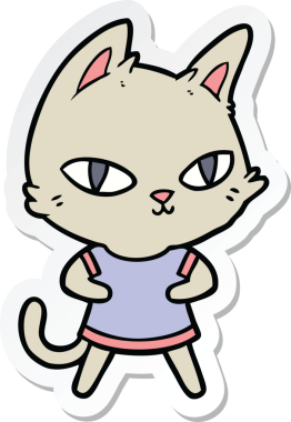 Bir insan tarafından çizilmiş çizgi film kedisinin çıkartması.