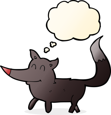 Bir insan tarafından çizilmiş düşünce balonu olan küçük bir kurt.