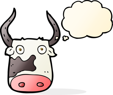 Bir insan tarafından çizilmiş düşünce balonlu çizgi film ineği.