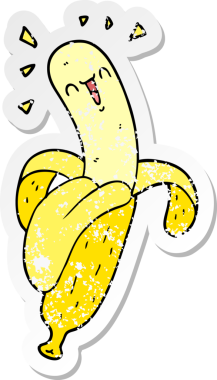 Bir insan tarafından çizilmiş karikatür muzunun sıkıntılı etiketi.