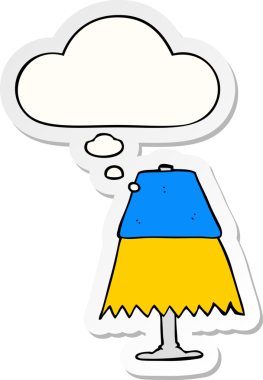 Düşünce baloncuğu insan tarafından çizilmiş bir çıkartma olan çizgi film masa lambası.