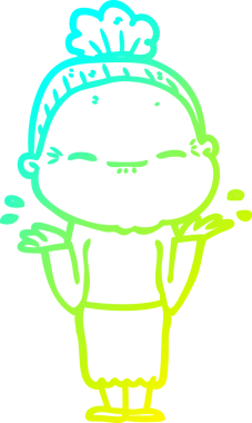 Bir insan tarafından çizilmiş barışçıl, yaşlı bir kadının soğuk çizgi çizimi.