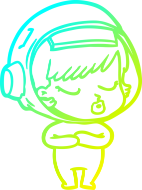 Bir çizgi film karakteri çizen soğuk gradyan bir insan tarafından çizilmiş güzel astronot kız.