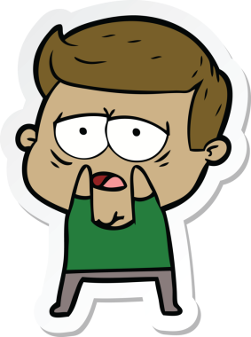 Bir insan tarafından çizilmiş yorgun bir çizgi film çıkartması.