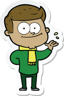 Bir insan tarafından çizilmiş mutlu bir adamın çıkartması.