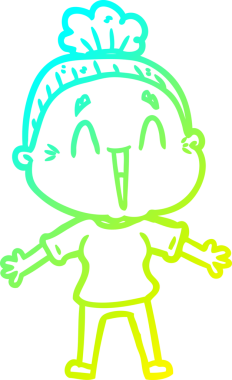 Bir insan tarafından çizilmiş, mutlu, yaşlı bir kadının çizdiği soğuk çizgi.