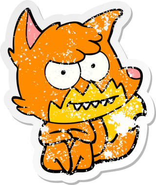 Bir insan tarafından çizilmiş sırıtan tilki çizgi filminin sıkıntılı çıkartması.