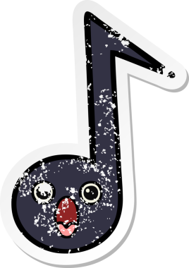 Bir insan tarafından çizilmiş şirin bir karikatür müzik notasının sıkıntılı çıkartması.