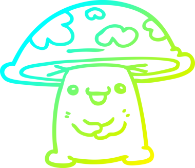 Bir insan tarafından çizilen mantar çizgi karakterinin soğuk gradyan çizimi.