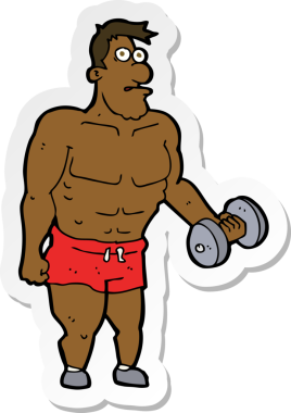 Bir insan tarafından çizilmiş ağırlık kaldıran bir çizgi film karakterinin çıkartması.