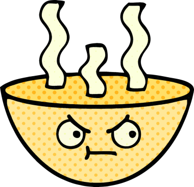 Bir insan tarafından çizilmiş sıcak çorba tabağının çizgi romanı.