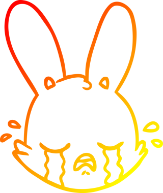 Bir insan tarafından çizilmiş, ağlayan tavşan suratlı çizgi film çizimi.