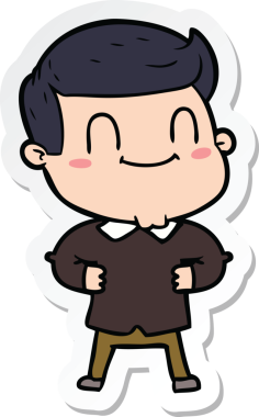 Bir insan tarafından çizilmiş, karikatür dostu bir adamın çıkartması.