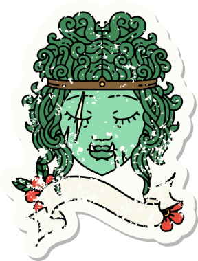 Bir insan tarafından çizilmiş ork barbar karakter yüzünün grunge sticker 'ı.