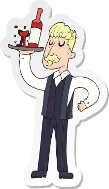 Bir insan tarafından çizilmiş bir çizgi film garsonunun çıkartması.