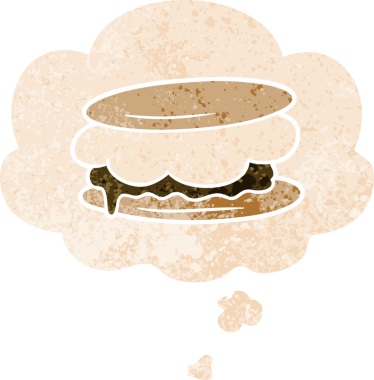 Düşünce baloncuklu smore çizgi film grunge sıkıntılı retro desen bir insan tarafından çizilmiş