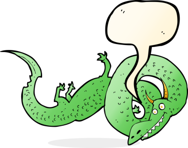 Bir insan tarafından çizilmiş konuşma balonlu Çin ejderhası.