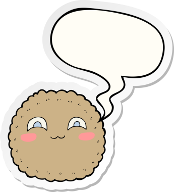 Bir insan tarafından çizilmiş konuşma balonu çıkartmalı çizgi film bisküvisi.