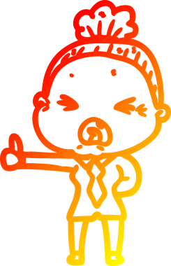 Bir insan tarafından çizilmiş kızgın yaşlı bir kadının sıcak çizgi çizimi.