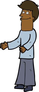 Çizgi filmci bir insan tarafından çizilmiş omuzlarını silkiyor.