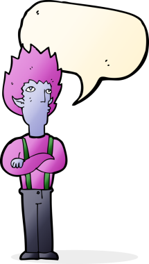 Bir insan tarafından çizilmiş konuşma balonu olan bir vampir adam.